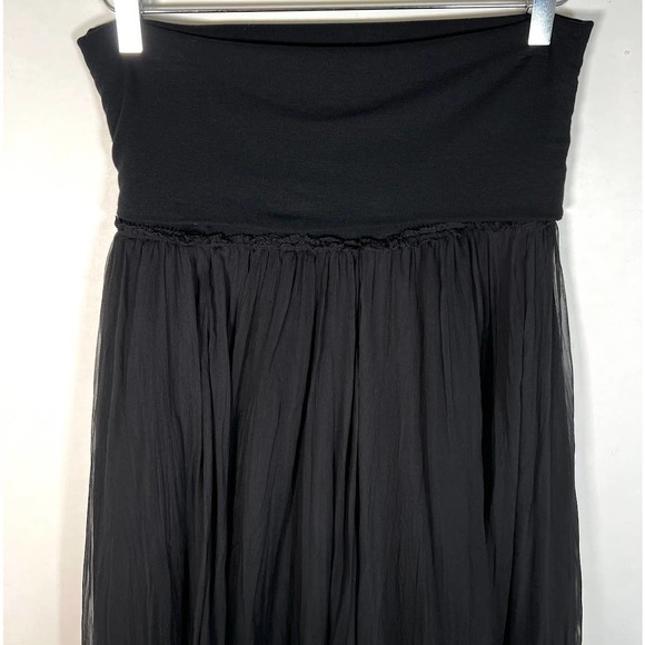 Donna Karan Collection Silk Midi Skirt S Black Bronze Hem Fold Over Waist EUC! - Picture 3 of 9